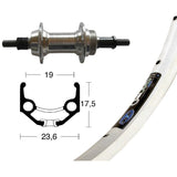 Rueda Trasera Winora Rígida ZAC 19 Eje Macizo 100mm 6/7v Plata